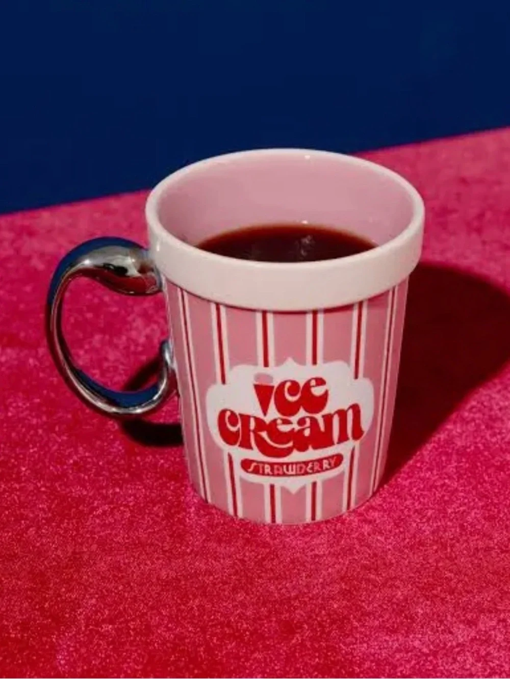 ban.do Pink & White Striped 'Ice Cream' Ceramic Mug with Silver Handle